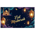 thumbnail image 1 of Eid Mubarak Celebration Colorful Lanterns Night Sky Backdrop Banner Decorations Party Supplies Photography Props Islamic Festival, 1 of 8