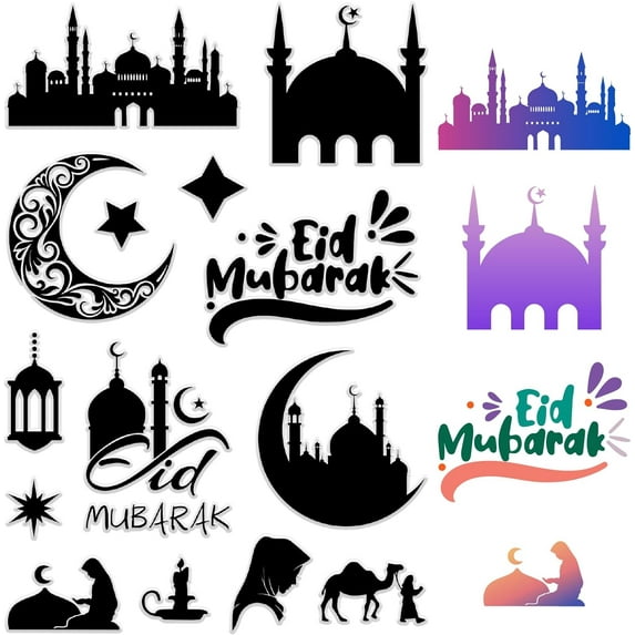 Eid Mubarak Clear Rubber Stamp Vintage Moon Star Transparent Silicone Seals Stamp Retro for Journaling Card Making DIY Scrapbooking Handmade Photo Album Notebook Decor