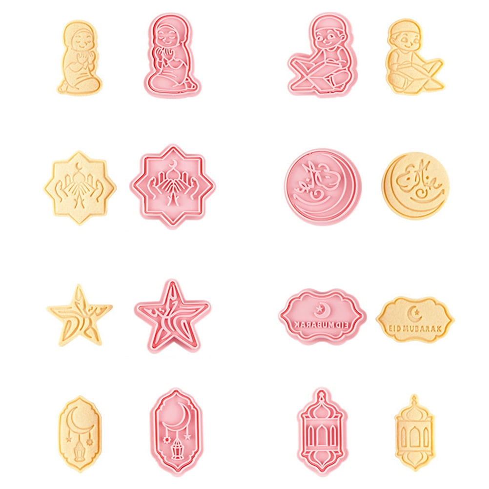 Eid Mubarak Cutters Set 3D Ramadan Stamp Biscuit Cutters for Dough