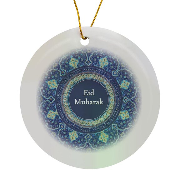 3drose, Eid Mubarak - Dark Blue Blessed Happy Eid Islam Islamic Muslim Holiday, Circle Porcelain Ornament