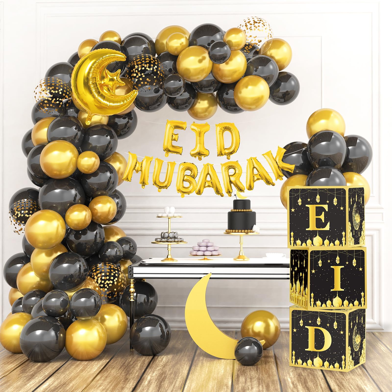 Eid Mubarak Balloons Decorations Set - 5Pcs Ramadan Mubarak Foil Mylar Balloons With Lantern, Moon, Star & Mosque Designs, Islamic Party Decor For Eid Al-Fitr Celebrations - View #4