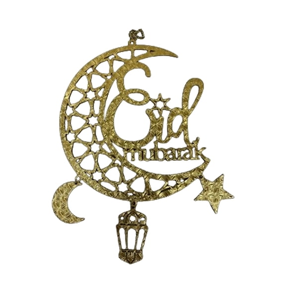Eid Mubarak Door Sign Wooden Hanging Signs, Ramadan Kareem Hollow Ornament Decorations Moon and Stars, Moon Shape Ramadan Mubarak Party Wood Wall Hanger for Home Decor
