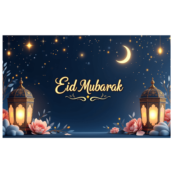 Eid Mubarak Floral Lantern Moon Decoration Backdrop Party Supplies Ceremony Decorations Photography Props Ramadan Muslim Festival Banner