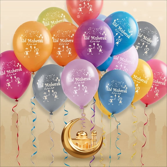 Eid Mubarak Latex Balloon (Assorted Metallic Colors, Pack of 100)