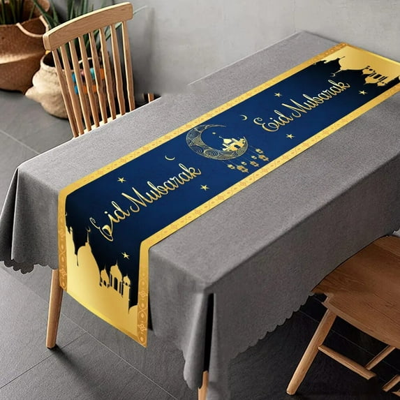 Eid Mubarak Linen Table Runner Table Decorations Golden Star Moon Islamic Happy Eid Mubarak Table Runner Party Supplies