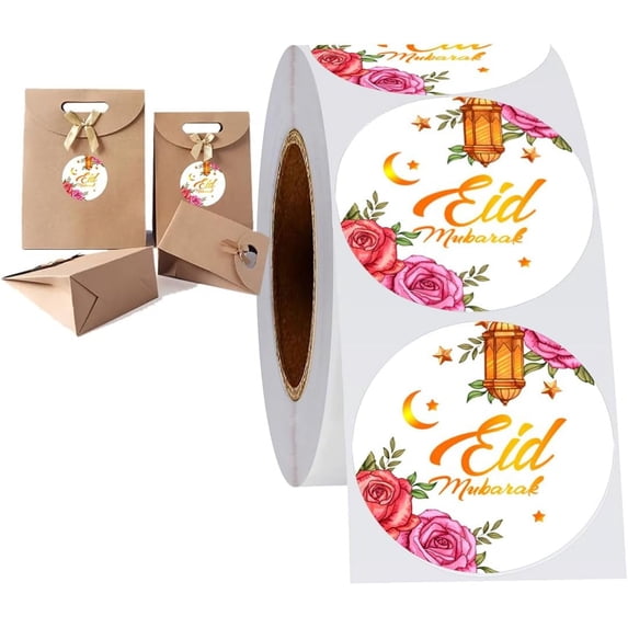 Eid Mubarak Stickers 1.5 inch Ramadan Kareem Labels Ramadan Party Supplies 500 Pcs