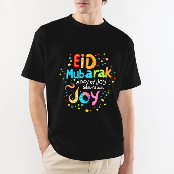Eid Mubarak T-Shirt, Happy Eid Al-Fitr Islamic Muslim Holiday Family Matching Tee, Ramadan Mubarak Gift Black T-Shirt M