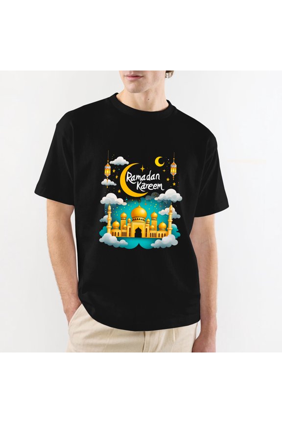 Eid Mubarak T-Shirt, Happy Eid Al-Fitr Islamic Muslim Holiday Family Matching Tee, Ramadan Mubarak Gift Black T-Shirt S