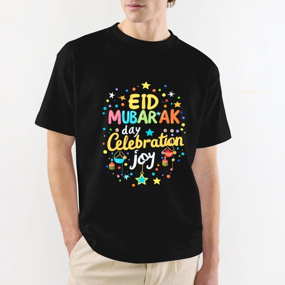 Eid Mubarak T-Shirt, Happy Eid Al-Fitr Islamic Muslim Holiday Family Matching Tee, Ramadan Mubarak Gift Black T-Shirt XL