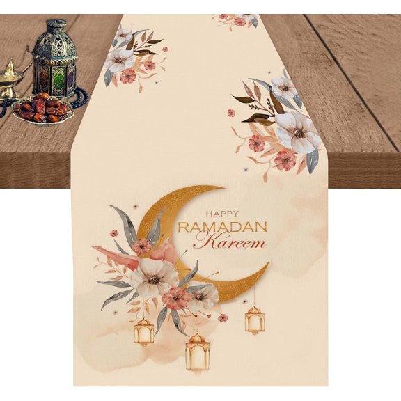 Eid Mubarak Table Runner Moon Mosque Black Golden Star Ramadan Table Runners for Table Dresser Eid Mubarak Ramadan Decorations 13x72 inch