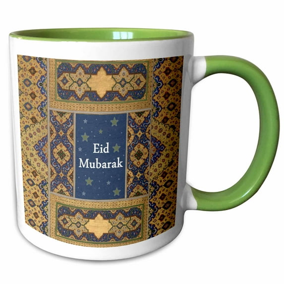 3drose, Eid Mubarak - Traditional Happy Eid Wishes - Islam Muslim Holiday, 15oz Two-tone Green Mug
