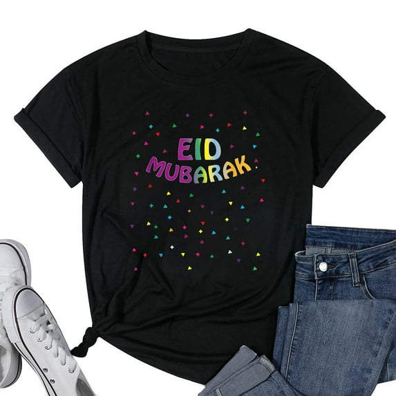 Eid Mubarak shirt Happy Eid for Women Muslim Ramadan T-Shirt Black 3X-Large