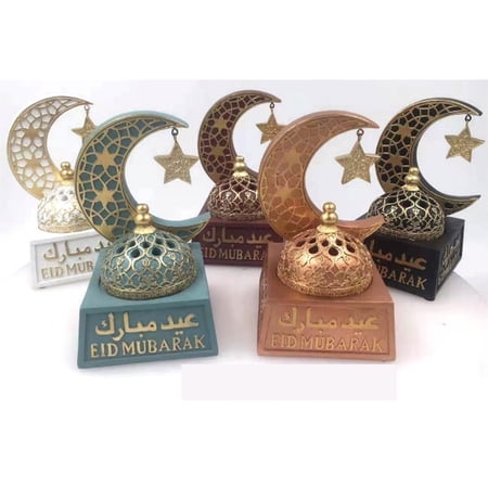 Eid MubarakTheme Limited Edition Non Electric Fancy Bakhoor Burner Crescent Shape with Star and Decorative Lid Mabkhara Incense Burner Aromatherapy Ornament for Home Decor Positive Energy(Sea Green)