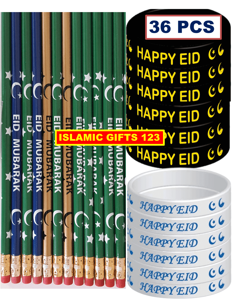 Eid Pencils Eid wristbands (36 Pack) Eid favors Eid Mubarak Eid Gifts Ramadan Gifts Islamic Gifts 123