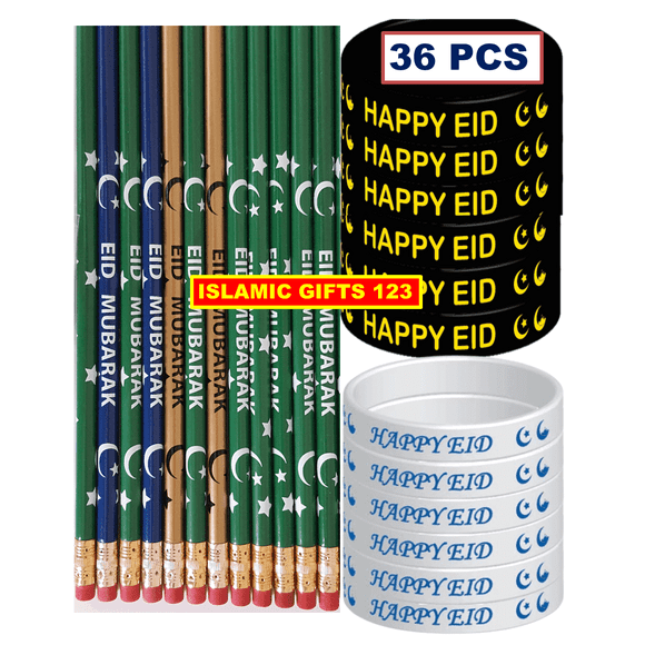 Eid Pencils Eid wristbands (36 Pack) Eid favors Eid Mubarak Eid Gifts Ramadan Gifts Islamic Gifts 123