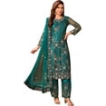thumbnail image 1 of Eid Ramadan Special Pakistani Salwar Kameez Suits Indian Trouser Pant Dress ( Teal Blue, M - 40 ), 1 of 5