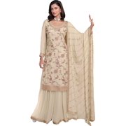 Eid Special Indian Pakistani Designer Stitched Shalwar Kameez Sharara Palazzo with Dupatta Dress  White, XS - 36