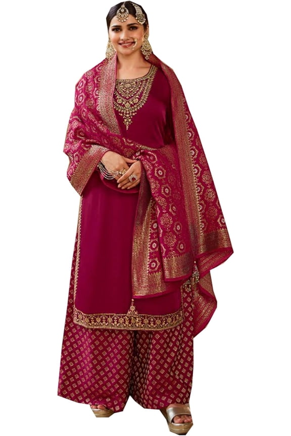 Eid Special Indian Pakistani Shalwar Kameez Suits Designer Plazzo Outfits ( Pink, XXL - 46 )