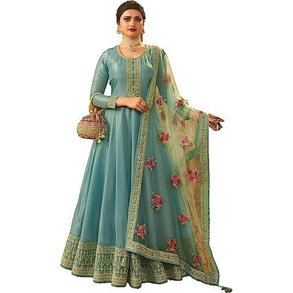 Eid Special Pakistani Designer Salwar Kameez Suits Indian Anarkali Gown Dress ( Blue, XS - 36 )