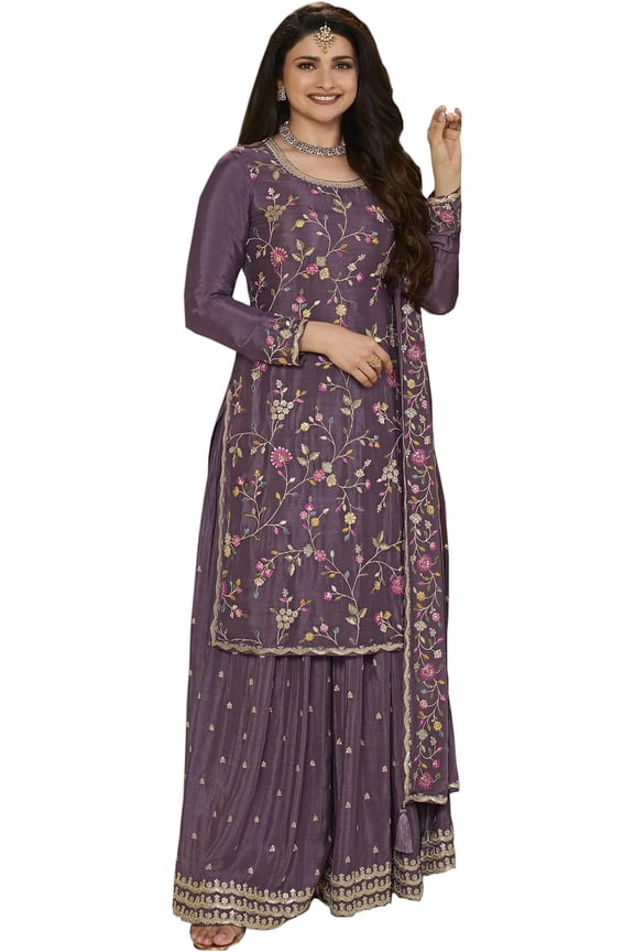 Eid Special Pakistani Shalwar Kameez Suits Indian Designer Stitched Palazzo Suits ( Purple, 4XL - 50 )