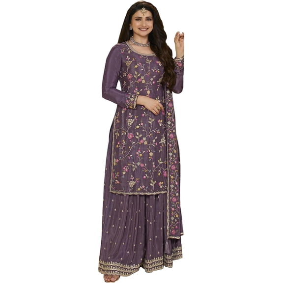 Eid Special Pakistani Shalwar Kameez Suits Indian Designer Stitched Palazzo Suits ( Purple, XL - 44 )