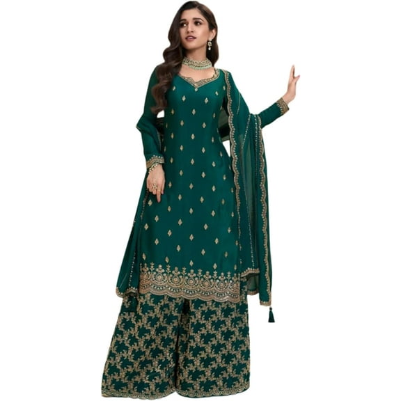 Eid Special Party Wear Stitched Indian Palazzo Dresses Pakistani Stylish Shalwar Kameez Suits ( Green, XXL - 46 )