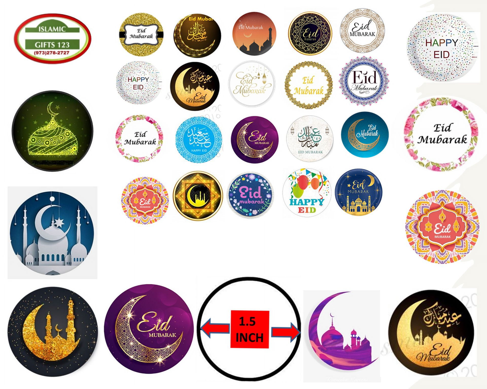 Eid Stickers [500] Eid Decoration Happy Eid Mubarak Eid Stickers Sheets 1.5 inch Eid Favors Eid Decoration Ramadan Sticker Favors Wholesale Islamic Gifts 123