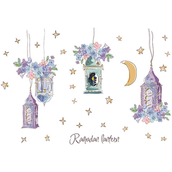 Eid Window Stickers Ramadan Window Decals Lantern Pattern Stickers Window Glass Decoration for Eid Mubarak Baby Shower