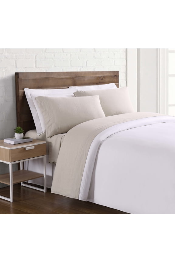 Flax Linen 100% Linen Deep Pocket Natural 4-Piece Queen, All Season, Adult Size, OEKO-TEX Certified