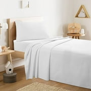Eiderdown Decor 100% Cotton Bed Sheet Set - Crisp and Cooling 200TC Percale Weave, Soft Breathable, 4 Piece Bedding Set, Deep Pocket with All-Around Elastic, Twin XL, White
