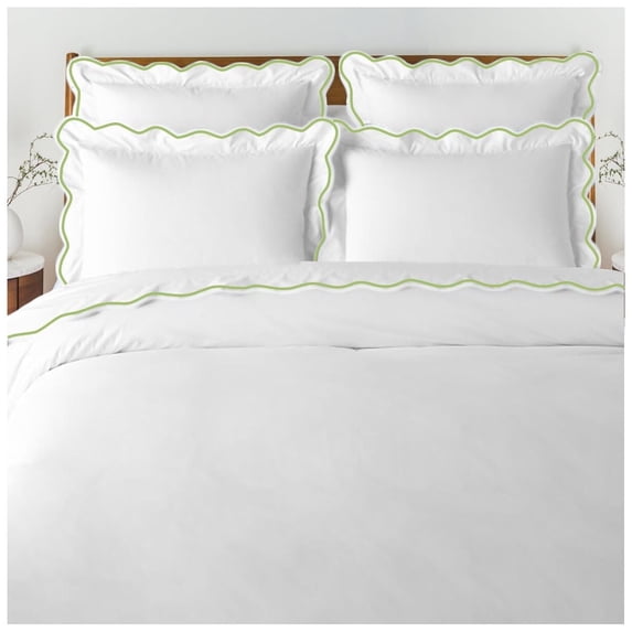 Eiderdown Decor 400 Thread Count White Cotton Sateen Hotel Stitch in Sage Comforter, Queen