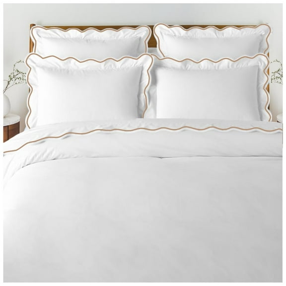 Eiderdown Decor 400 Thread Count White Cotton Sateen Hotel Stitch in Taupe, Queen