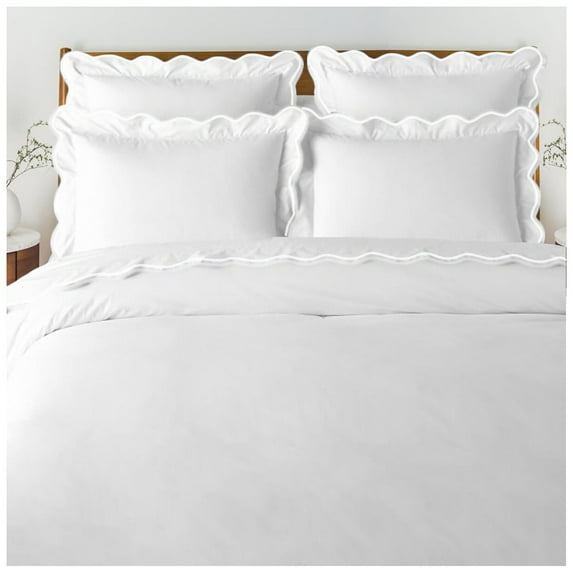 Eiderdown Decor Hotel Stitch 400 Thread Count White Cotton Embroidery Duvet Cover, King (2 Count)