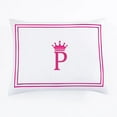 thumbnail image 1 of Eiderdown Decor White 100% Cotton Sateen Hotel stitch Pillow Sham Crown Applique Monogram (P) in Hot Pink - US Standard Size 20" x 26"(2 Pcs) - 400 threadcount, 1 of 4
