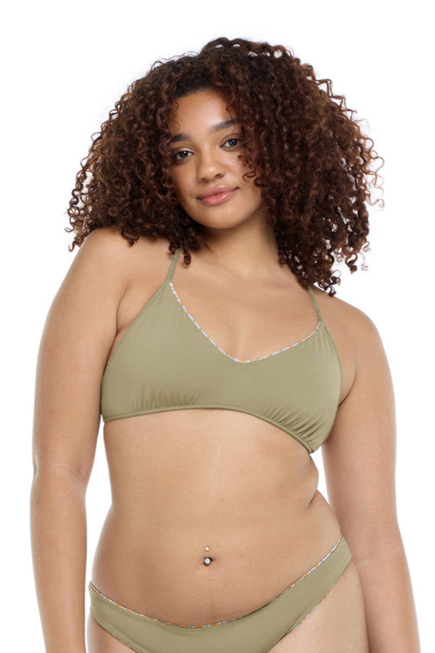 EIDON Women's Madison Fixed Triangle Bikini Top - Tie-Back Swimsuit Top With Removable Cups