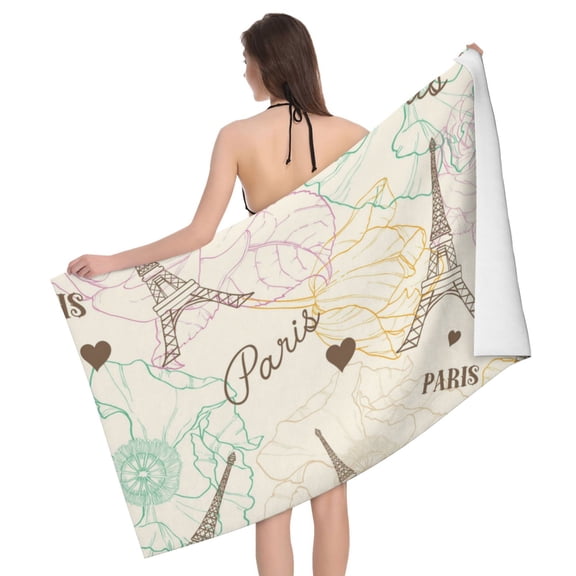 Eifel Tower Paris Flower Vintage Beach Bath Towel Gym Spa Shower Towels Pool Soft 32" X 52" for Men Women