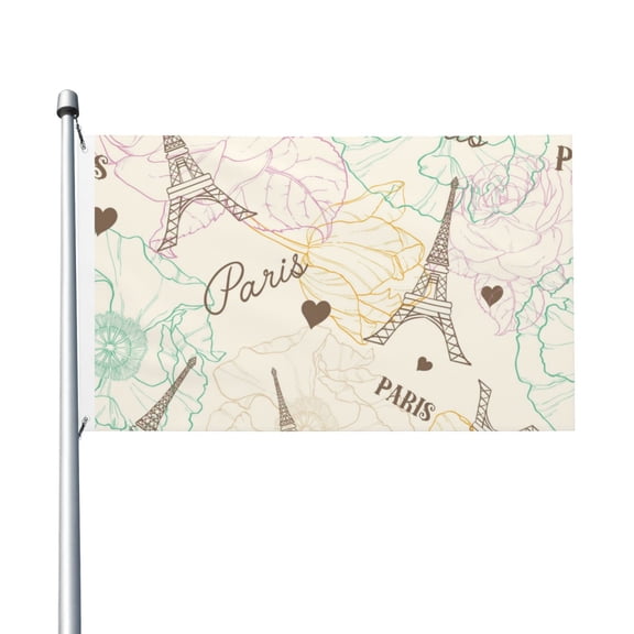 Eifel Tower Paris Flower Vintage Flag 3X5 Ft Garden Yard House Flags Banner Sign Outdoor Indoor Party Home Garden Decoration