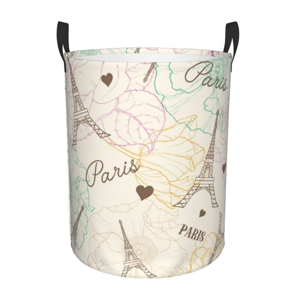 Eifel Tower Paris Flower Vintage Foldable Laundry Hamper with Handle Storage Basket for Clothes Toys & Organizing