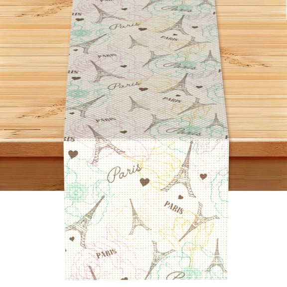 Eifel Tower Paris Flower Vintage Table Runner 13x72 Inch for Dining Table Kitchen Wedding Party Decor Fireplace Mantle