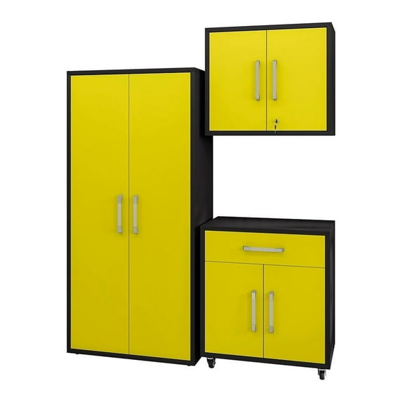 Eiffel 3-Piece Storage Garage Set in Matte Black and Yellow