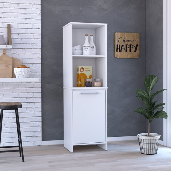 Tuhome Eiffel Kitchen Pantry with Two Open Shelves, Single-Door Cabinet, Multi-Level