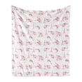 thumbnail image 1 of Eiffel Soft Flannel Fleece Blanket, Spring Inspiration Pink Flowers Bouquet and Paris Landmark on Polka Dots, Cozy Plush for Indoor and Outdoor Use, 60" x 80", Pale Pink Green White, by Ambesonne, 1 of 6