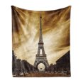 thumbnail image 1 of Eiffel Soft Flannel Fleece Blanket, Tourist Attraction in Paris France Brown Toned Skies Abstract Landscape Design, Cozy Plush for Indoor and Outdoor Use, 70" x 90", Yellow and Brown, by Ambesonne, 1 of 5