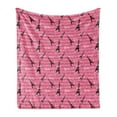 thumbnail image 1 of Eiffel Soft Flannel Fleece Blanket, Valentines Day Inspired Pattern with France Paris Oh La La Texts Heart Shapes, Cozy Plush for Indoor and Outdoor Use, 50" x 60", Pink White Black, by Ambesonne, 1 of 5