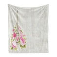 thumbnail image 1 of Eiffel Soft Flannel Fleece Throw Blanket, Eiffel Tower with Spring Blooming Flowers over Grey Rustic Background Lettering, Cozy Plush for Indoor and Outdoor Use, 50" x 70", Multicolor, by Ambesonne, 1 of 6