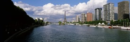 Eiffel Tower Across Seine River Paris France Canvas Art - Panoramic Images (36 x 12)