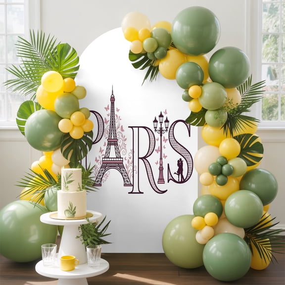 Eiffel Tower Arch Backdrop Cover, 4FT, Pink PARIS Text Couple Hearts Street Romantic Spandex Arch Covers Double-Sided Backdrop for Wedding Birthday Party Photo Background Decoration