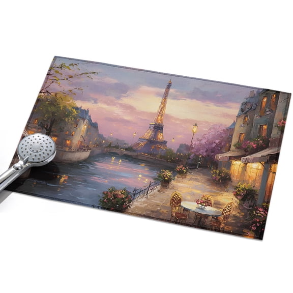 Eiffel Tower Area Rugs 2x3ft Modern Purple Sunset Bridge River Night View Floor Rug Non Slip Low Pile Ultra Soft Throw Carpet for Entryway Indoor Entrance Kitchen Bathroom