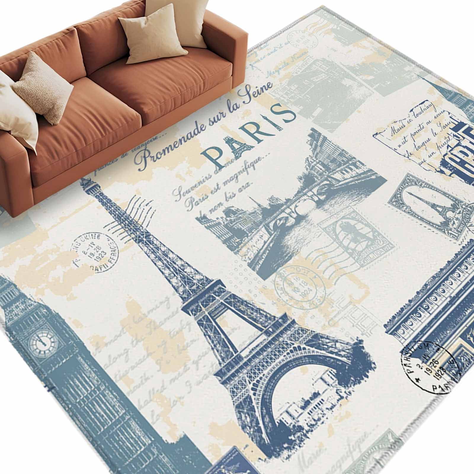 Eurographics Rugs Eiffel Tower Area Rugs Collection 5'x8', European Architectural Retro ...