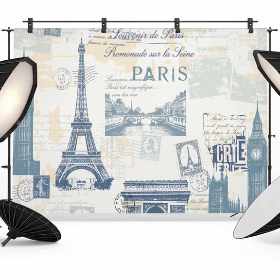 Eiffel Tower Backdrop for Photoshoot,Photography Photo Studio Background Wall Backdrop,European Architectural Retro Hand-Painted Back Drop Banner Panel for Portraits Wedding Live Streaming 8x6Ft